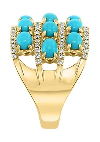 1/3 ct. t.w. Diamond and 3.04 ct. t.w. Turquoise Ring in 14K Yellow Gold