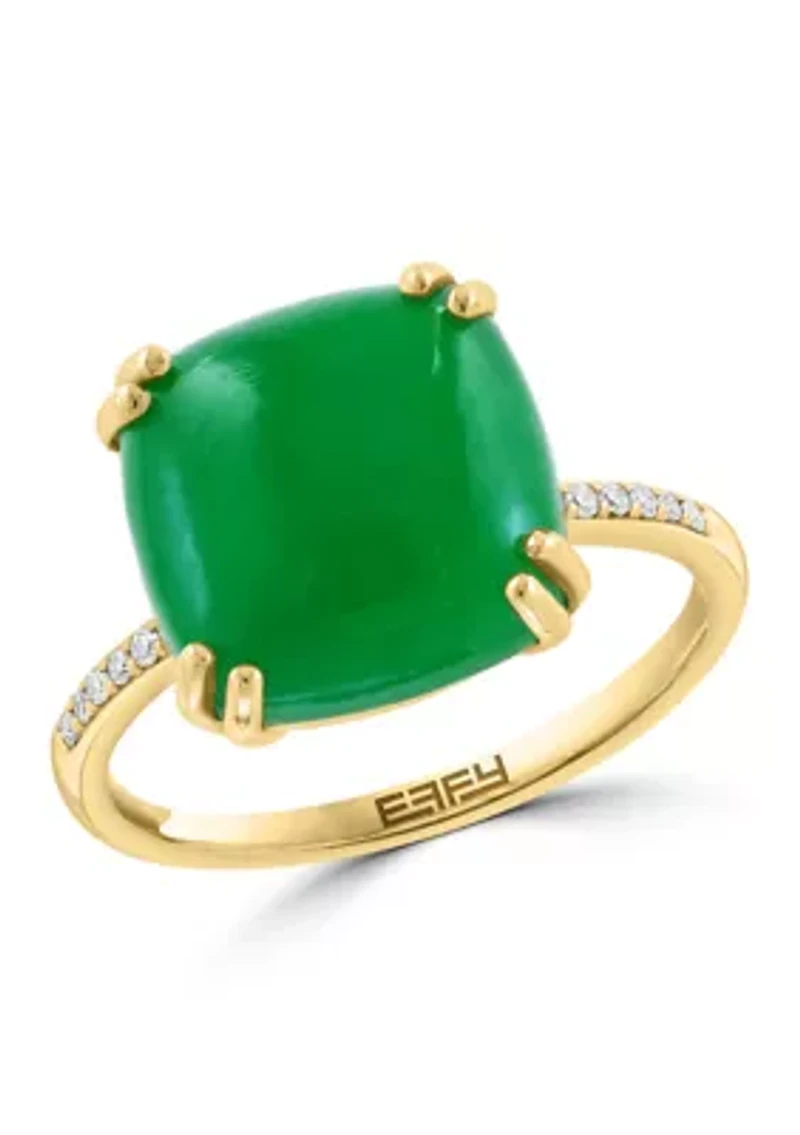 14K Yellow Gold Jade and Diamond Ring
