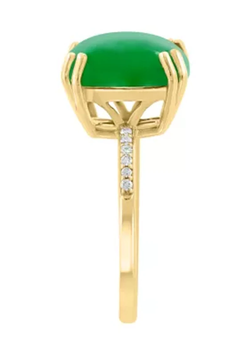 14K Yellow Gold Jade and Diamond Ring