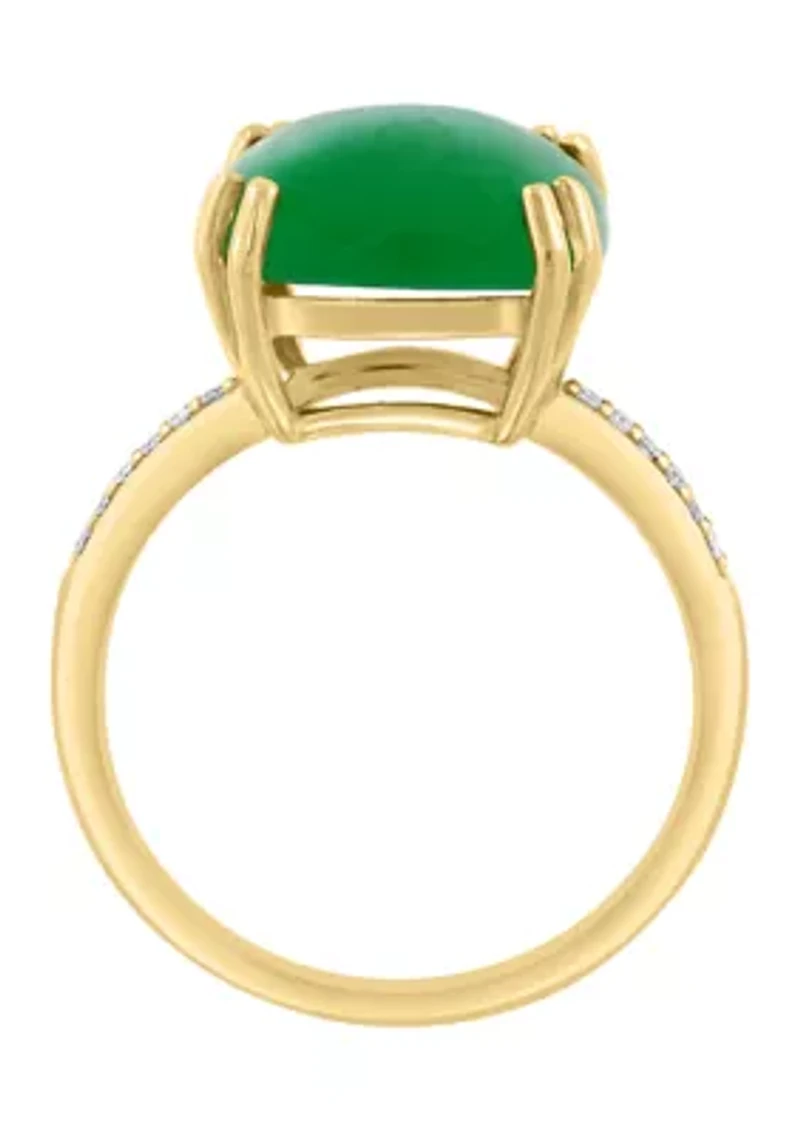 14K Yellow Gold Jade and Diamond Ring