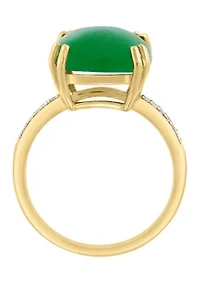 14K Yellow Gold Jade and Diamond Ring