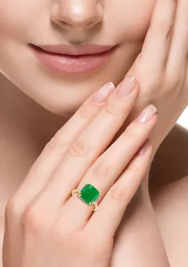 14K Yellow Gold Jade and Diamond Ring