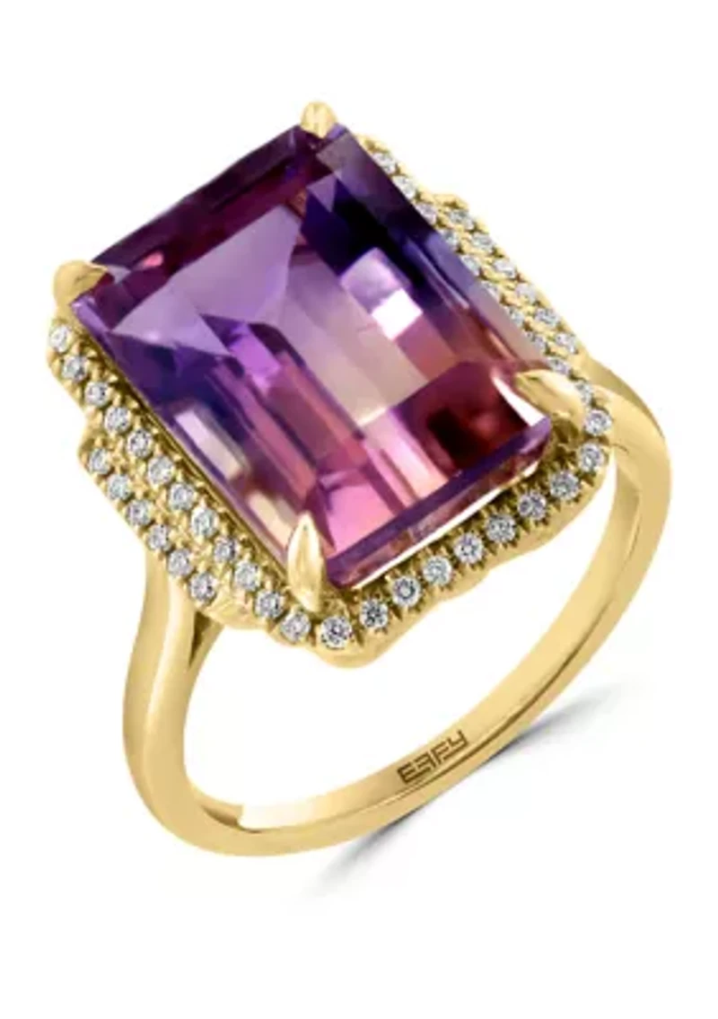 14K Yellow Gold Diamond Ametrine Ring
