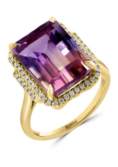 14K Yellow Gold Diamond Ametrine Ring