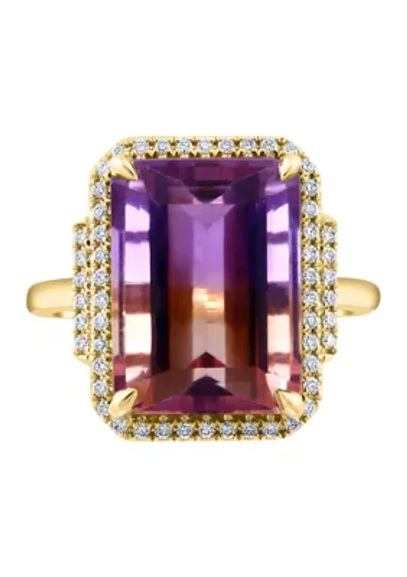 14K Yellow Gold Diamond Ametrine Ring