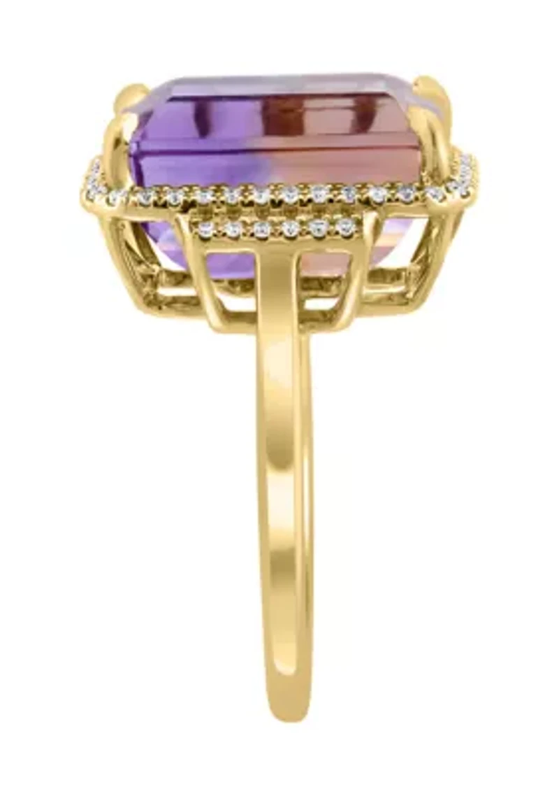 14K Yellow Gold Diamond Ametrine Ring