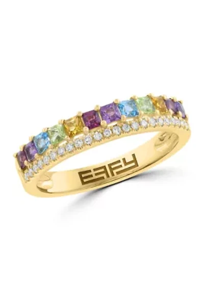 Diamond and Multi Gemstone Ring in 14K Yellow Gold