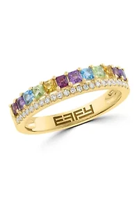 Diamond and Multi Gemstone Ring in 14K Yellow Gold