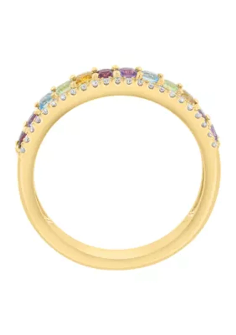 Diamond and Multi Gemstone Ring in 14K Yellow Gold