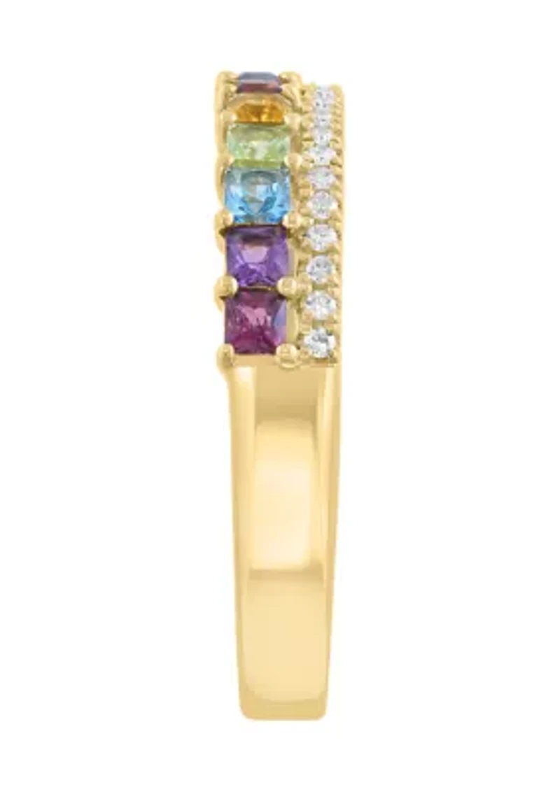 Diamond and Multi Gemstone Ring in 14K Yellow Gold