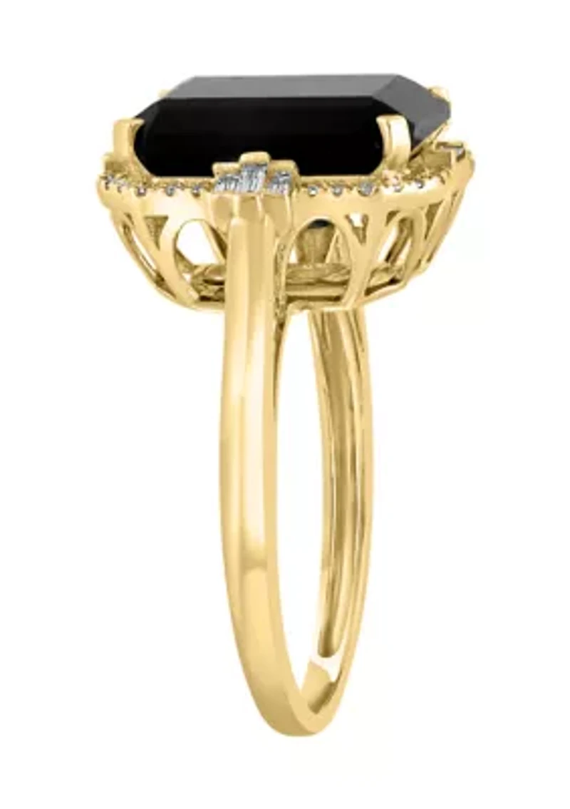 1/5 ct. t.w. Diamond and Onyx square Ring 14K Yellow Gold