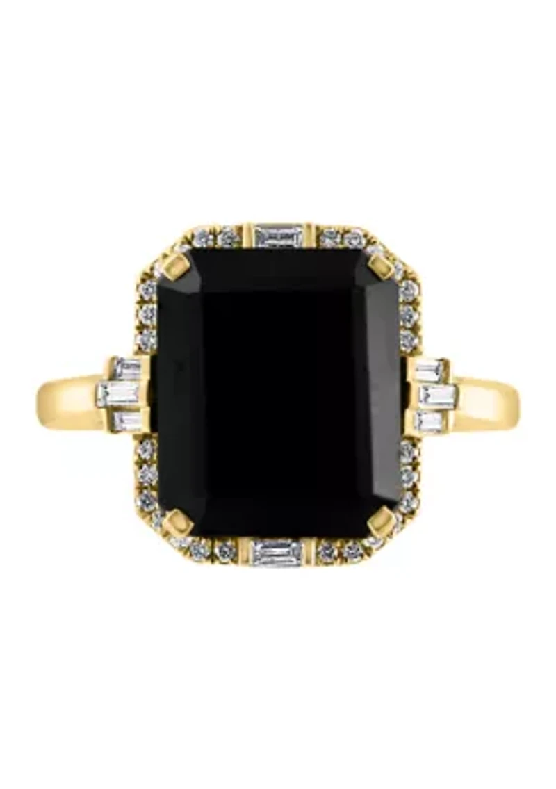 1/5 ct. t.w. Diamond and Onyx square Ring 14K Yellow Gold
