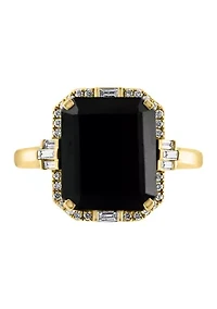 1/5 ct. t.w. Diamond and Onyx square Ring 14K Yellow Gold