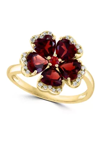 14K Yellow Gold Diamond, Garnet and Orange Sapphire Flower Ring