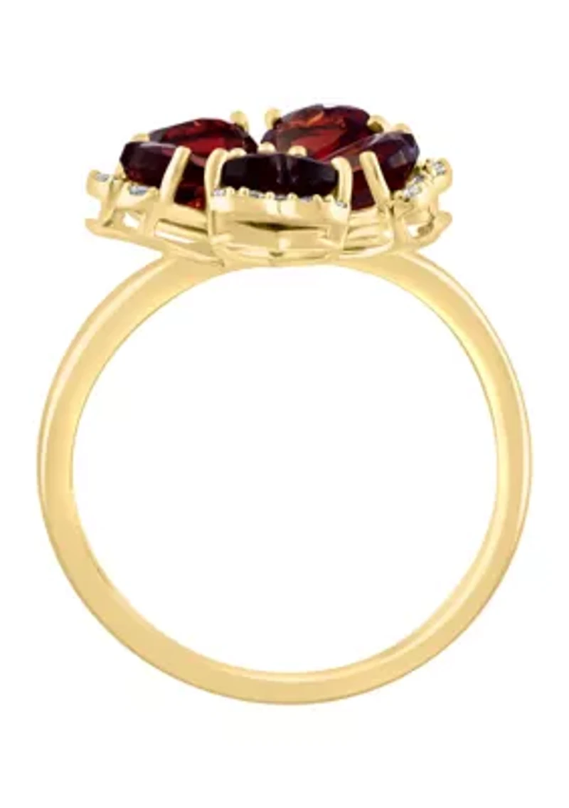 14K Yellow Gold Diamond, Garnet and Orange Sapphire Flower Ring