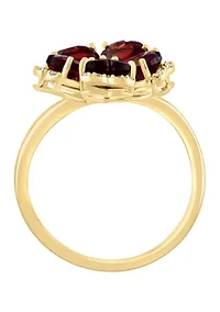 14K Yellow Gold Diamond, Garnet and Orange Sapphire Flower Ring