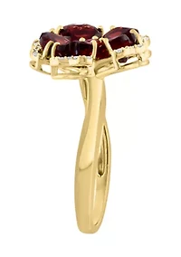 14K Yellow Gold Diamond, Garnet and Orange Sapphire Flower Ring