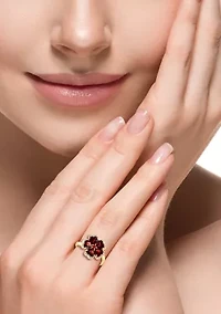 14K Yellow Gold Diamond, Garnet and Orange Sapphire Flower Ring