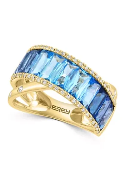 1/5 ct. t.w. Diamond and 4.2 ct. t.w. Blue Topaz Ring in 14K Yellow Gold