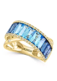 1/5 ct. t.w. Diamond and 4.2 ct. t.w. Blue Topaz Ring in 14K Yellow Gold