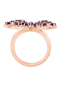 1/6 ct. t.w. Diamond, Iolite, Amethyst, Rhodolite, Pink Tourmaline Butterfly Ring In 14k Yellow Gold 