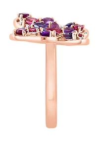 1/6 ct. t.w. Diamond, Iolite, Amethyst, Rhodolite, Pink Tourmaline Butterfly Ring In 14k Yellow Gold 