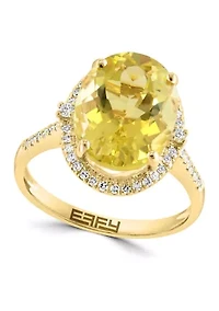 Diamond and Lemon Quartz Ring in 14K Yellow Gold