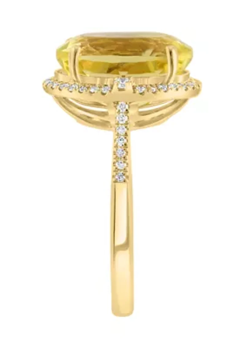 Diamond and Lemon Quartz Ring in 14K Yellow Gold