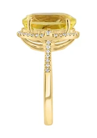 Diamond and Lemon Quartz Ring in 14K Yellow Gold