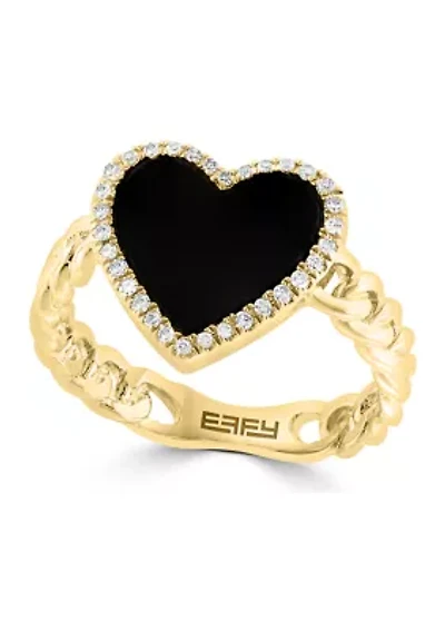 14K Yellow Gold Diamond and Onyx Ring