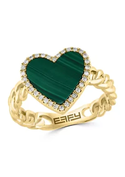 Diamond and Malachite Ring in 14K Yellow Gold