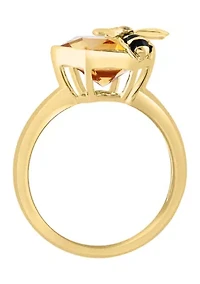 Diamond and Citrine Bee Ring 14K Yellow Gold
