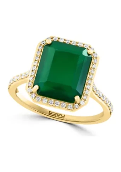 Diamond and Green Onyx Ring 14K Yellow Gold