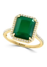 Diamond and Green Onyx Ring 14K Yellow Gold