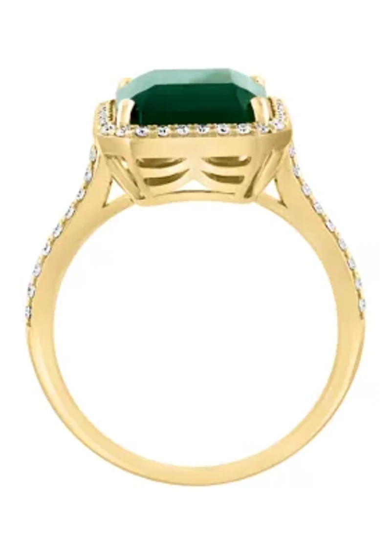 Diamond and Green Onyx Ring 14K Yellow Gold
