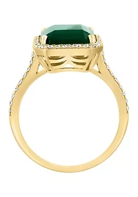 Diamond and Green Onyx Ring 14K Yellow Gold