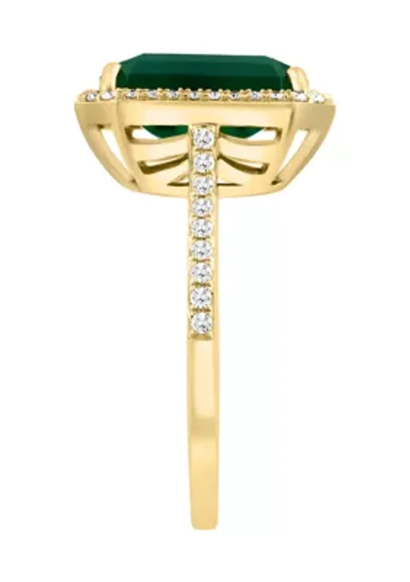 Diamond and Green Onyx Ring 14K Yellow Gold