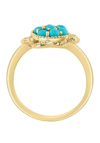 Diamond and Turquoise Turtle Ring in 14K Yellow Gold
