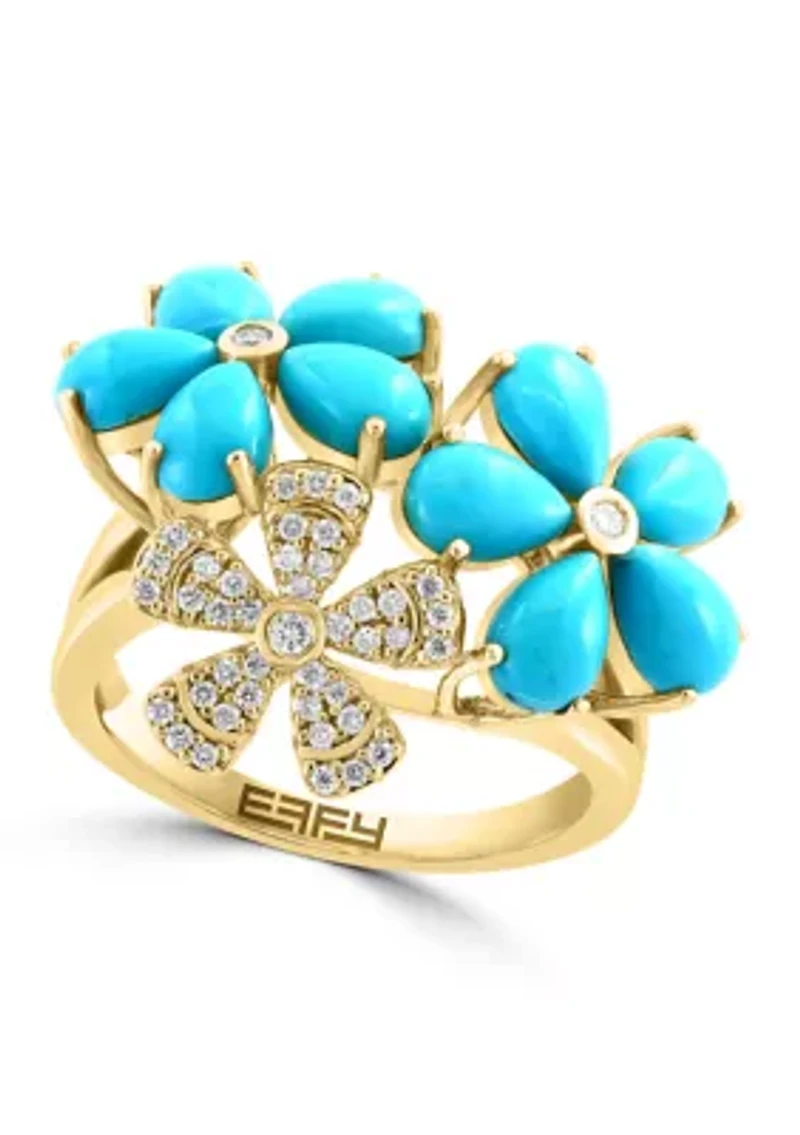 Diamond and Turquoise Ring in 14K Yellow Gold