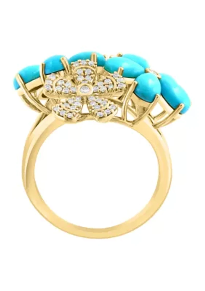 Diamond and Turquoise Ring in 14K Yellow Gold