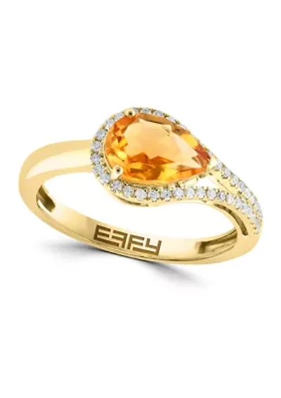 Diamond and Citrine Ring in 14K Yellow Gold