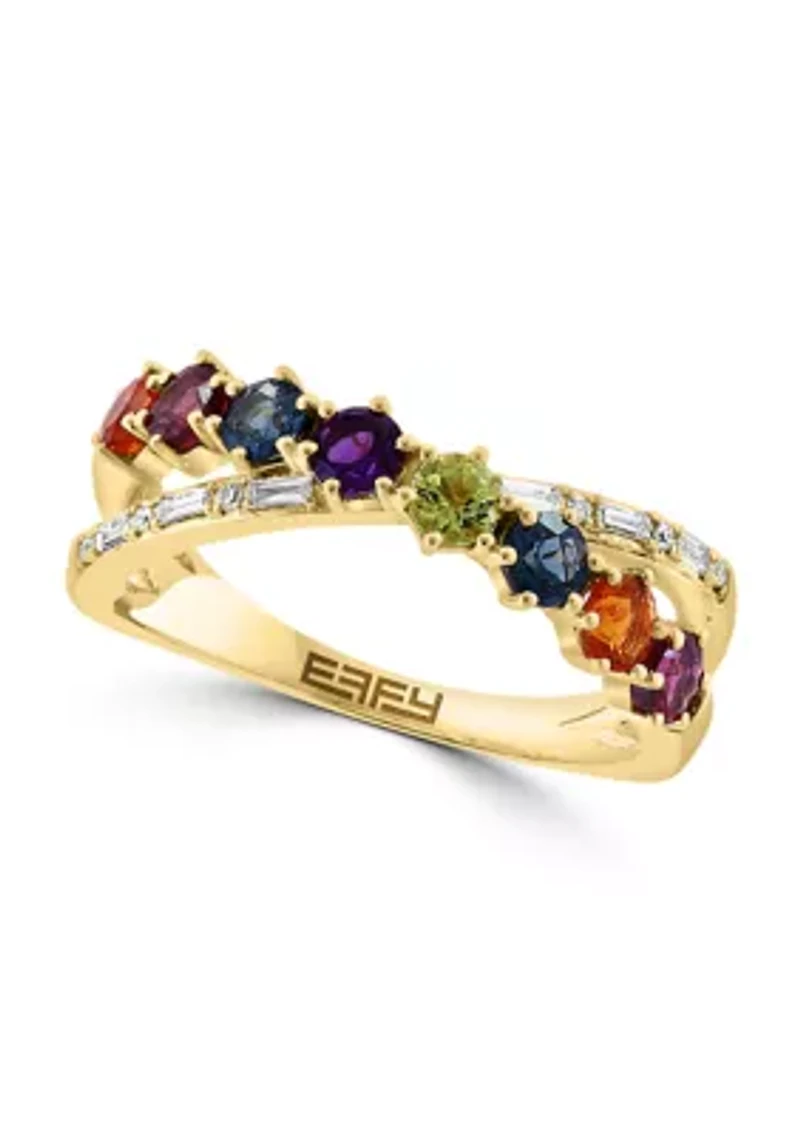 1/10 ct. t.w. Diamond, 1.1 ct. t.w. Amethyst, London Blue Topaz, Rhodolite, Peridot Ring in 14K Yellow Gold