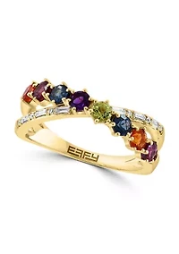 1/10 ct. t.w. Diamond, 1.1 ct. t.w. Amethyst, London Blue Topaz, Rhodolite, Peridot Ring in 14K Yellow Gold