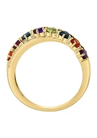 1/10 ct. t.w. Diamond, 1.1 ct. t.w. Amethyst, London Blue Topaz, Rhodolite, Peridot Ring in 14K Yellow Gold