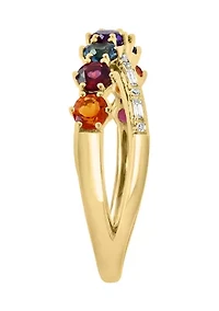 1/10 ct. t.w. Diamond, 1.1 ct. t.w. Amethyst, London Blue Topaz, Rhodolite, Peridot Ring in 14K Yellow Gold