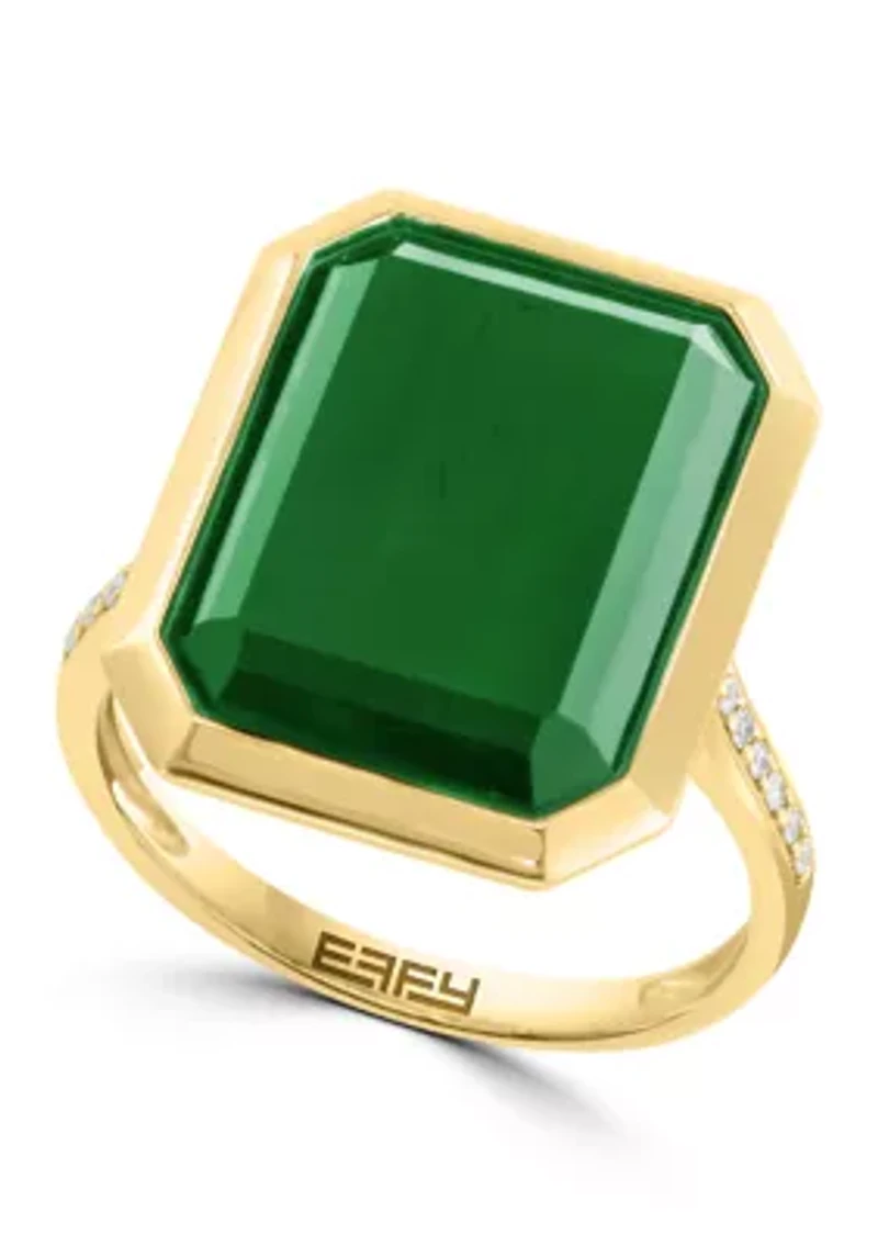 Diamond and Green Onyx Ring in 14K Yellow Gold