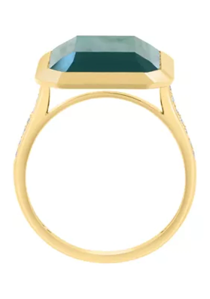 Diamond and Green Onyx Ring in 14K Yellow Gold