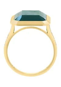 Diamond and Green Onyx Ring in 14K Yellow Gold