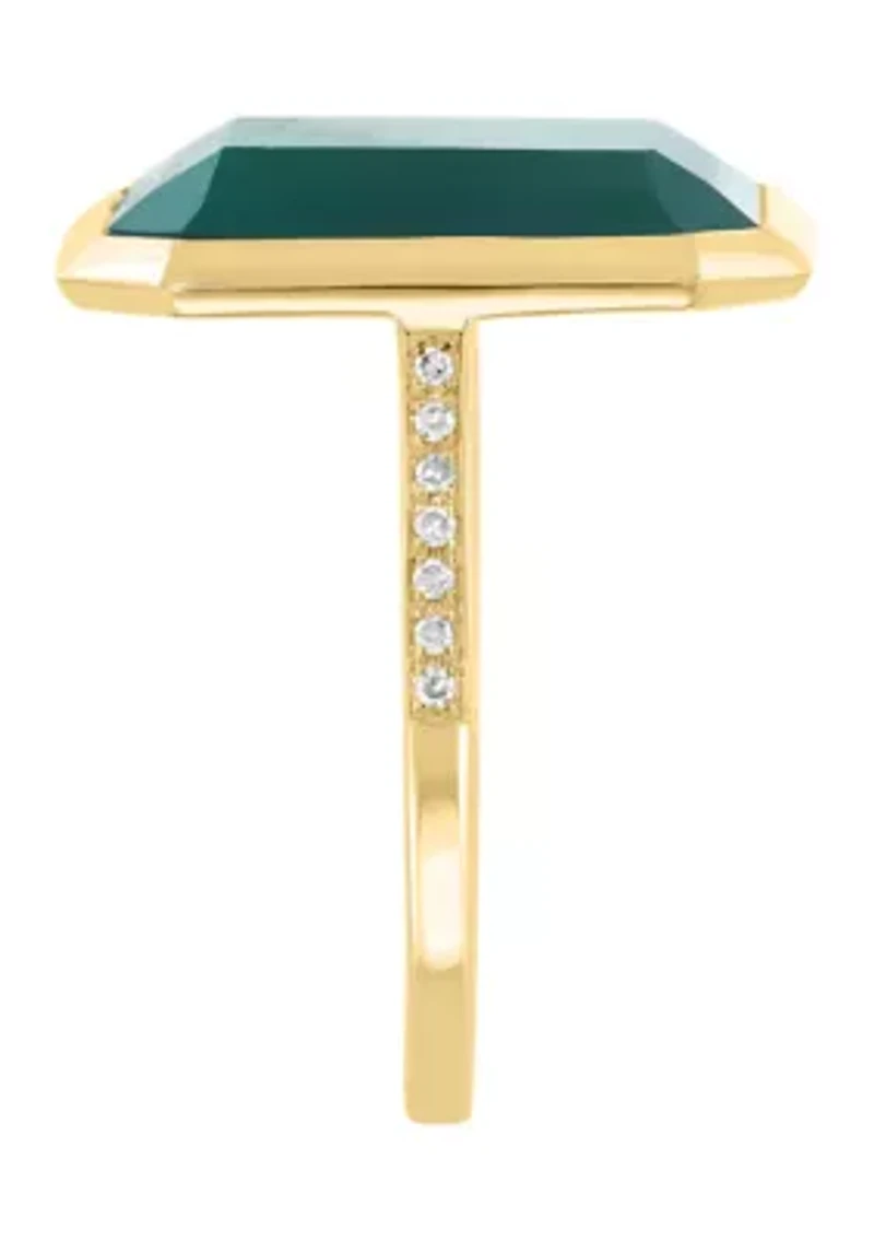 Diamond and Green Onyx Ring in 14K Yellow Gold