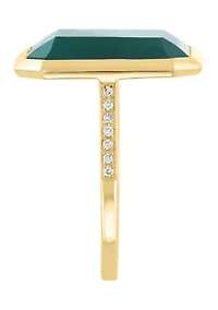 Diamond and Green Onyx Ring in 14K Yellow Gold